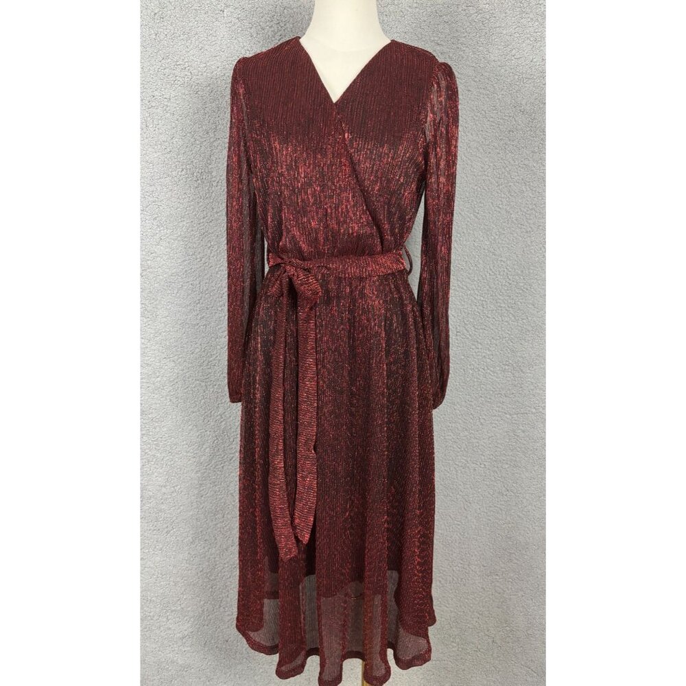 Grace Karin Women's Flowy Wrap V-Neck Midi Glitter Chiffon Dress Red Small NWTs
